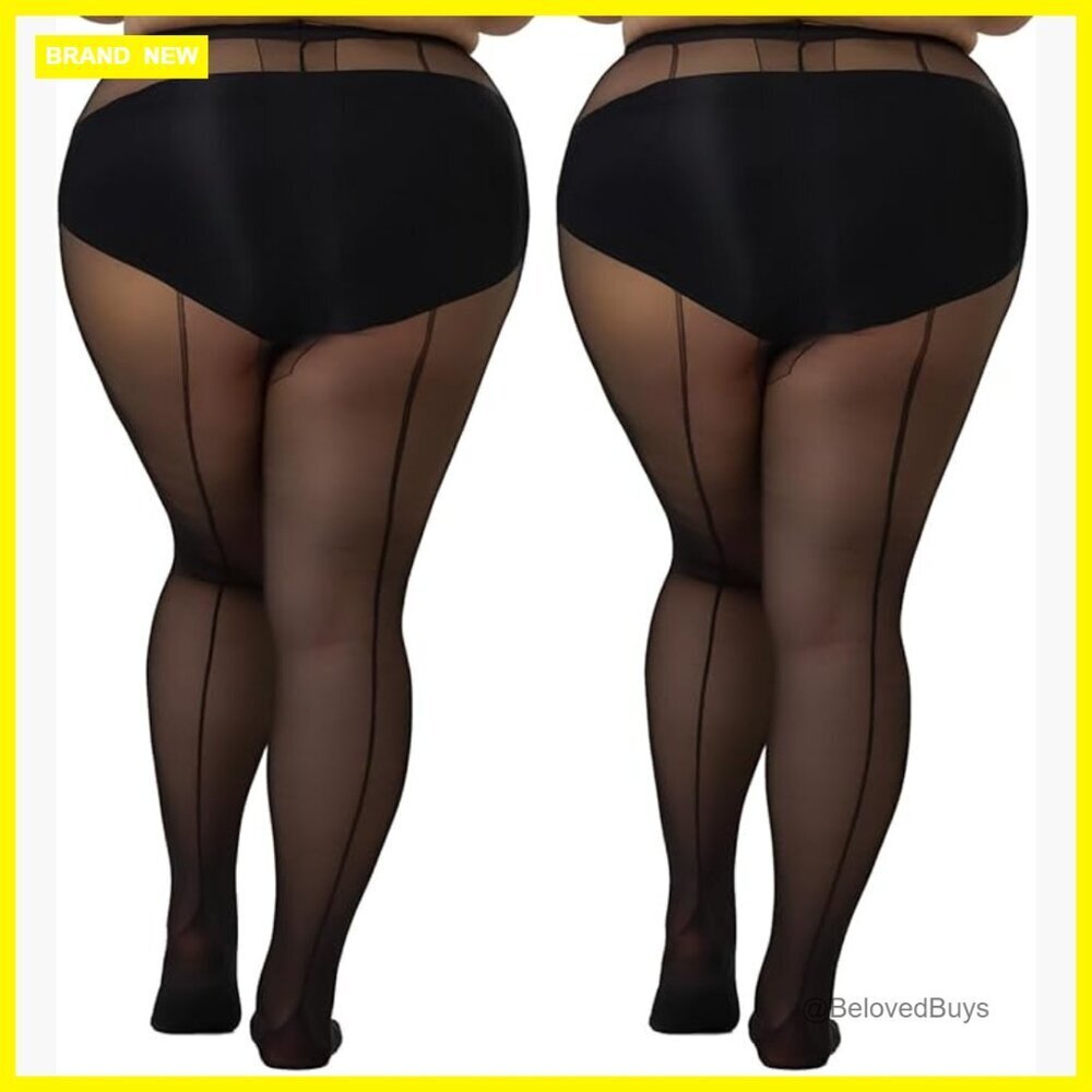 Plus Size Sheer Tights with Back Seam, T-Crotch Design, 20D Nylon Blend